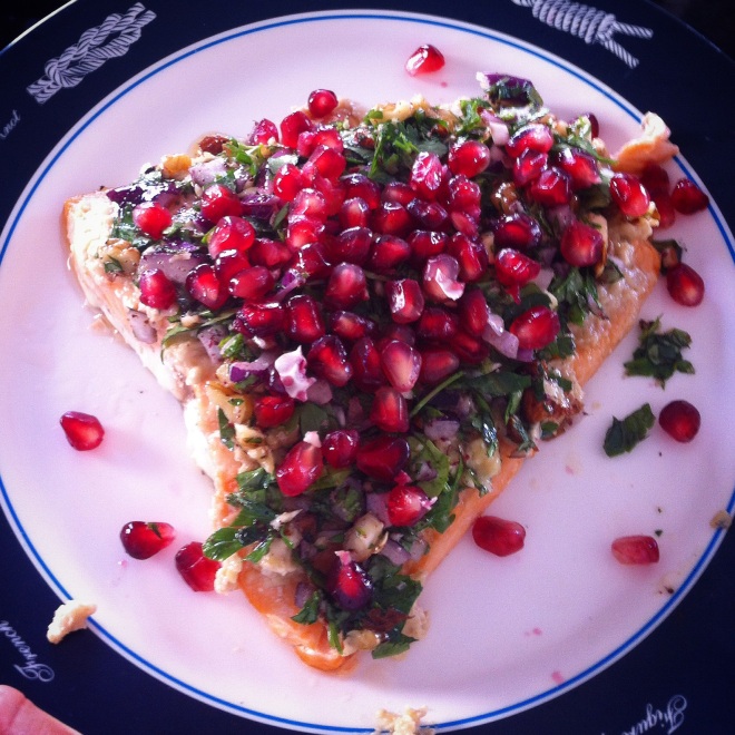Mmm, a Pete Evans winning recipe - Pomegranate and herb crusted salmon. 